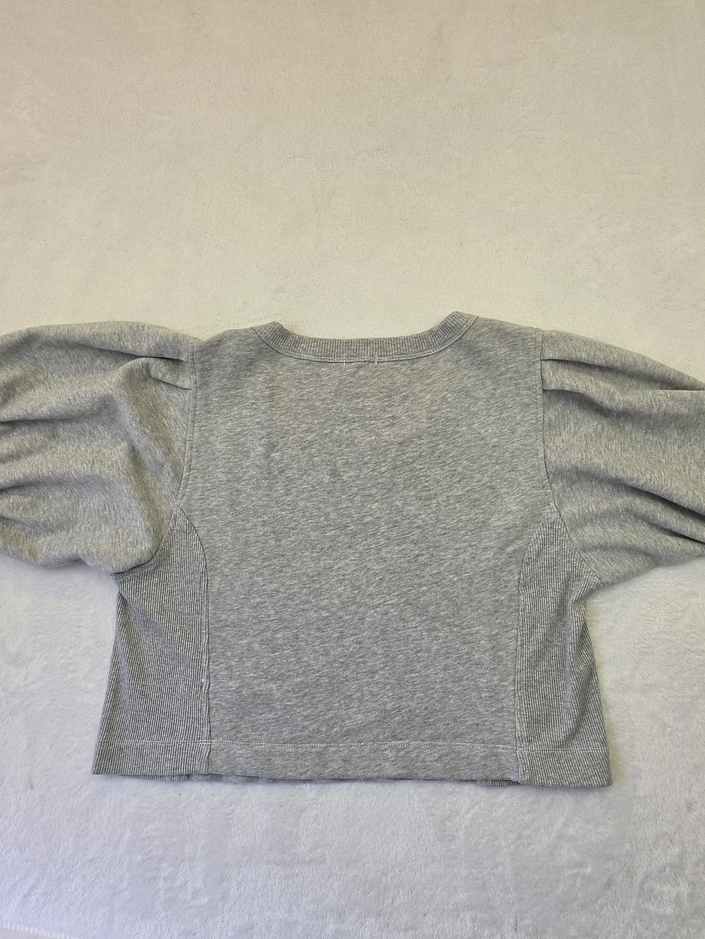 Aerie Puff Sleeve Cropped Top Womens XL Gray Knit Casual Short Sleeve - Picture 5 of 9